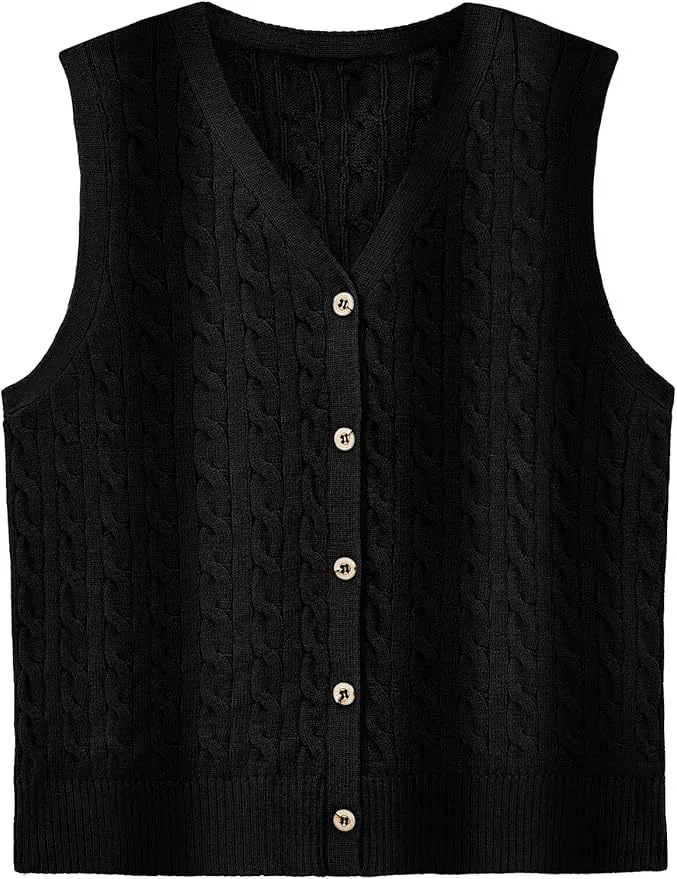 European And American Women's Fashion Sweater Vest Twisted Knitted Short - Black