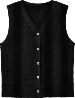 European And American Women's Fashion Sweater Vest Twisted Knitted Short - Black - View 1