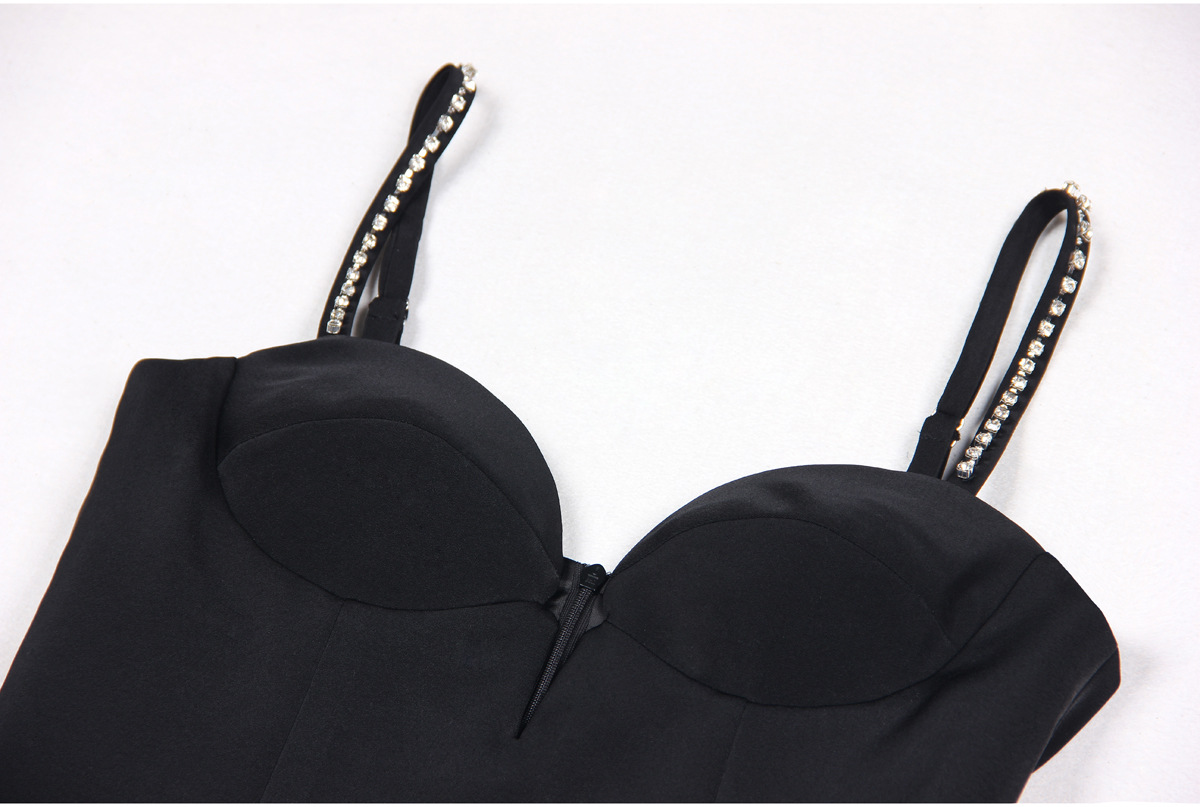 طقم فستان نسائي بطول متوسط بأكمام طويلة بتصميم ضيق ومرصع بأحجار الراين، أنيق للمشاوير والعمل