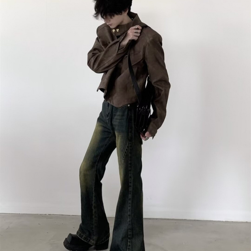 $17.41 Fashion Brand Design Short Coat Men's Retro Brown