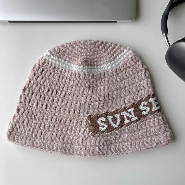 Handmade Letter Patch Design Warm Wool Hat Pink - Shop at LoveMi
