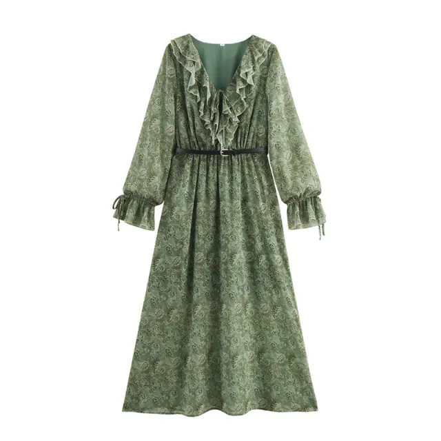 Vintage Floral Long Dress Printed Long Sleeve Laminated Decoration Printed Dress - Shop at LoveMi