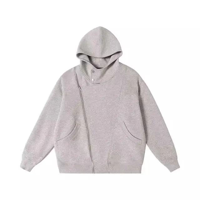 Korean Style Double Zipper Gray Coat Women's Autumn And Winter Gray - Shop at LoveMi