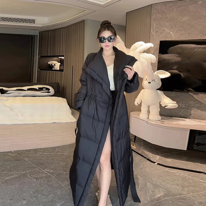 Retro Elegant Lapel Long Lace Up Down Cotton-padded Jacket - Image 1