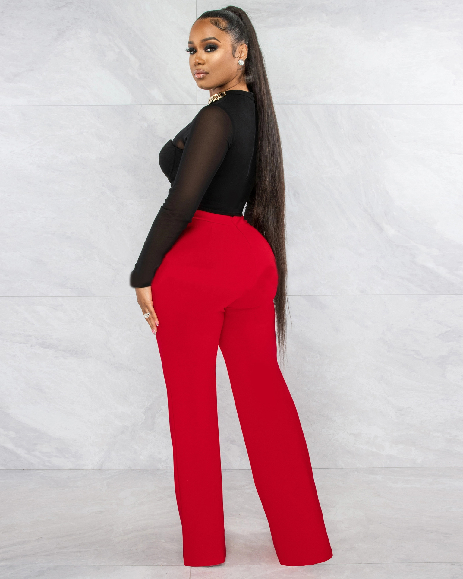 Fashionable Straight-leg Pants With A Back Zipper