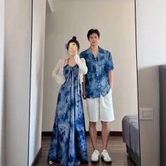 Design Blue Tie-dyed Vacation Style Sling Dress - Men'S Shirt - View 1