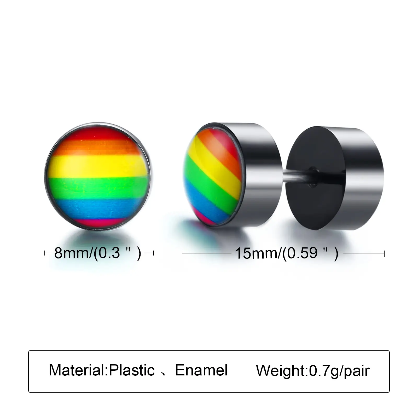Stainless Steel Round Dumbbell Rainbow Earrings