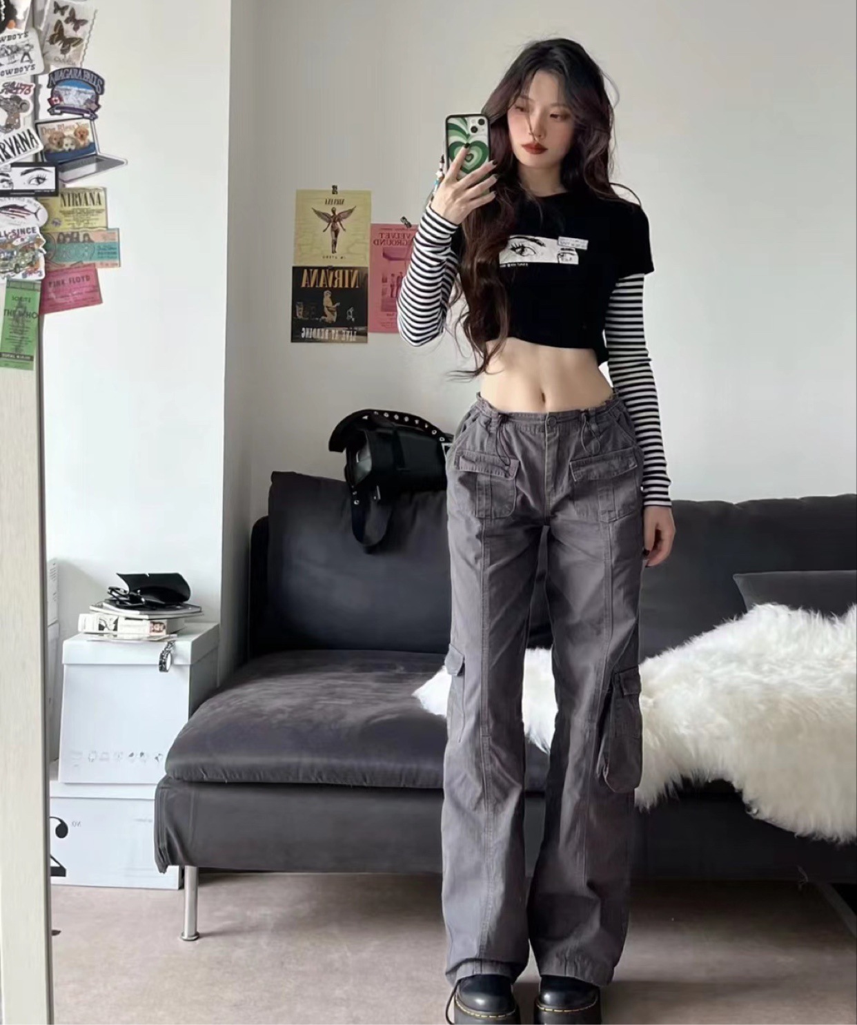 Multi-pocket American High Waist Straight Casual Pants