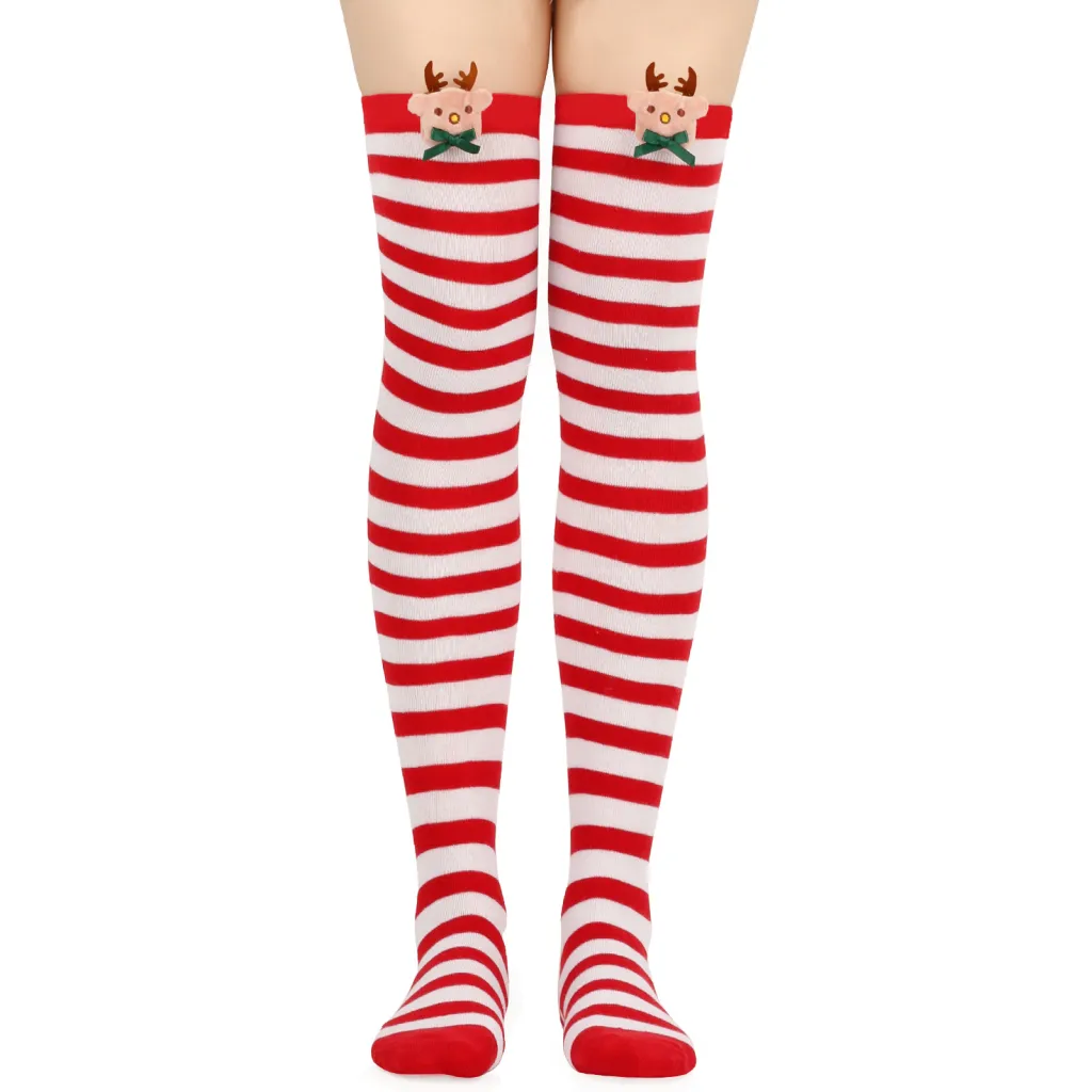 Christmas Doll Over-the-knee Stockings - Red And White Stripes