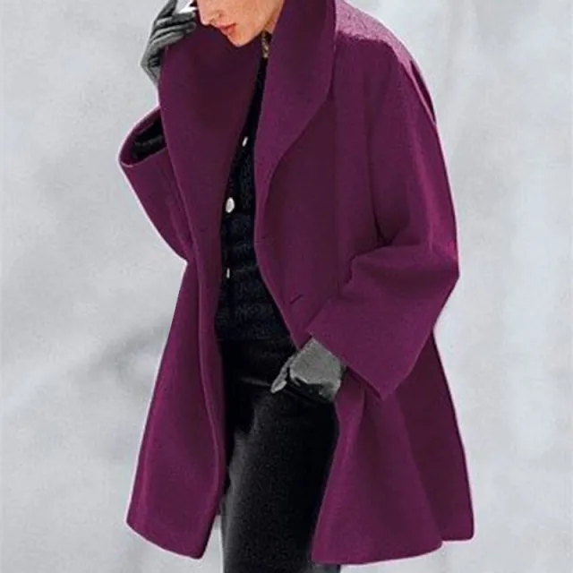 Women's Trendy Clothes Multi color Round Neck Loose Sweater Woolen Coat Solid Casual Coat For Autumn And Winter Purple - Shop at LoveMi