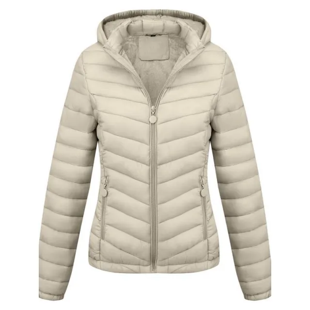 Women's Solid Color Zippered Hooded Winter Coat Jacket Casual Beige - Shop at LoveMi