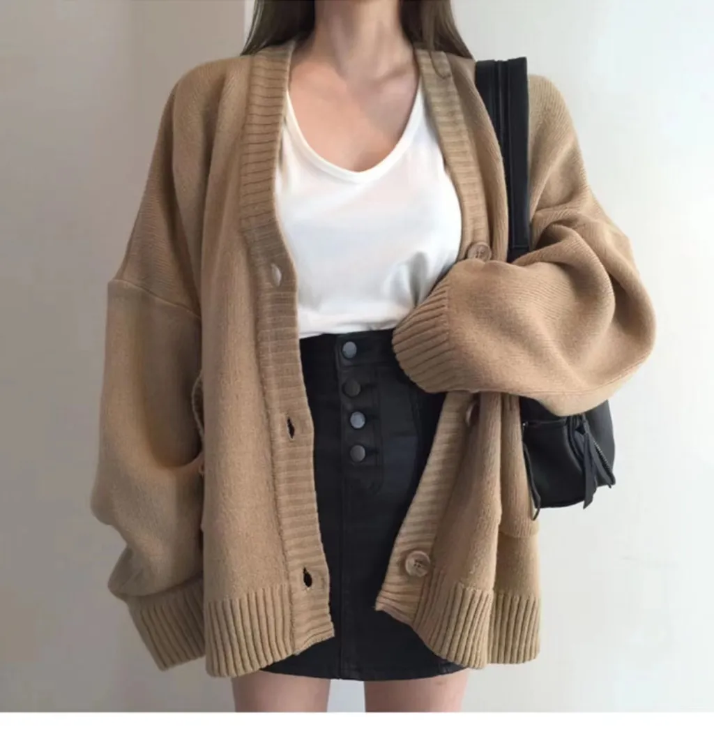 Women's Solid Colour Fashion Casual Knitted Jacket - Khaki