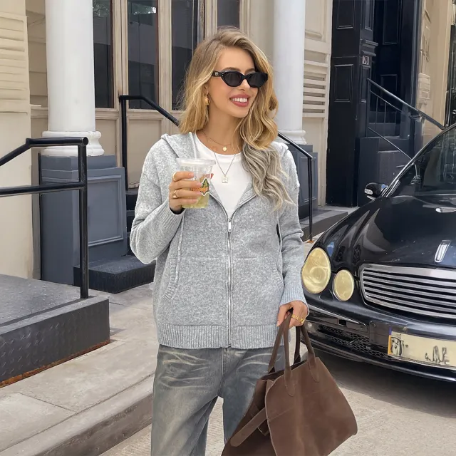 Long Sleeve Zipper Sweater Coat Women's Clothing Gray - Shop at LoveMi