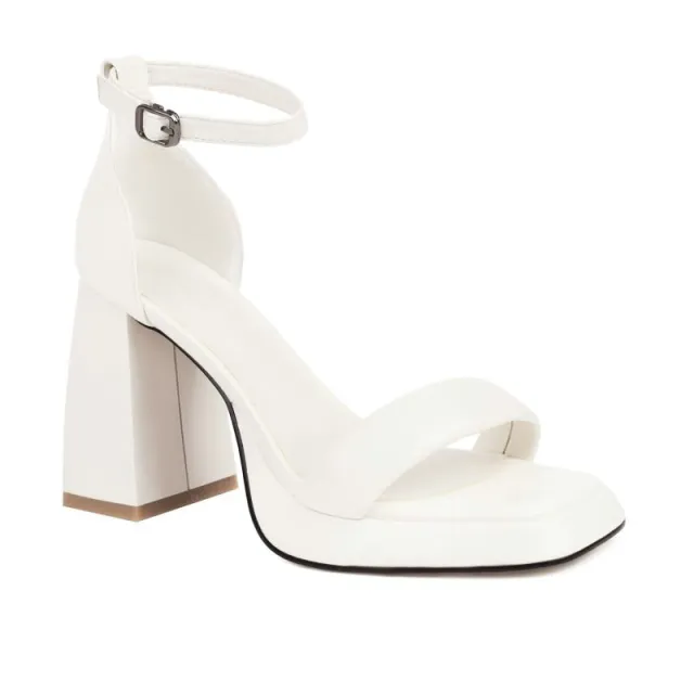 Women's Chunky Heel High Heel Platform Ankle strap Buckle Sandals White - Shop at LoveMi