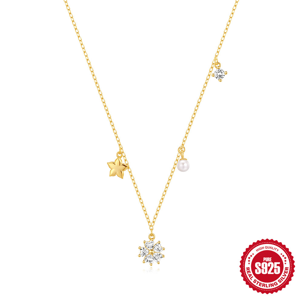 S925 Sterling Silver Classic Five-pointed Star Pearl Zircon Diversified Necklace
