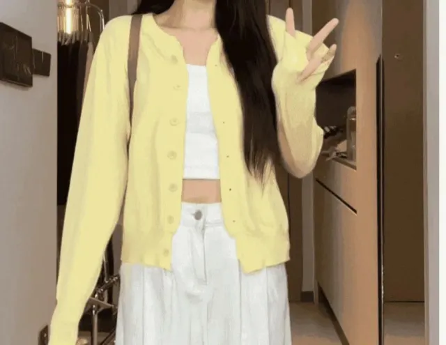 College Style Knitted Cardigan Thin Wool Sweater Yellow - Shop at LoveMi