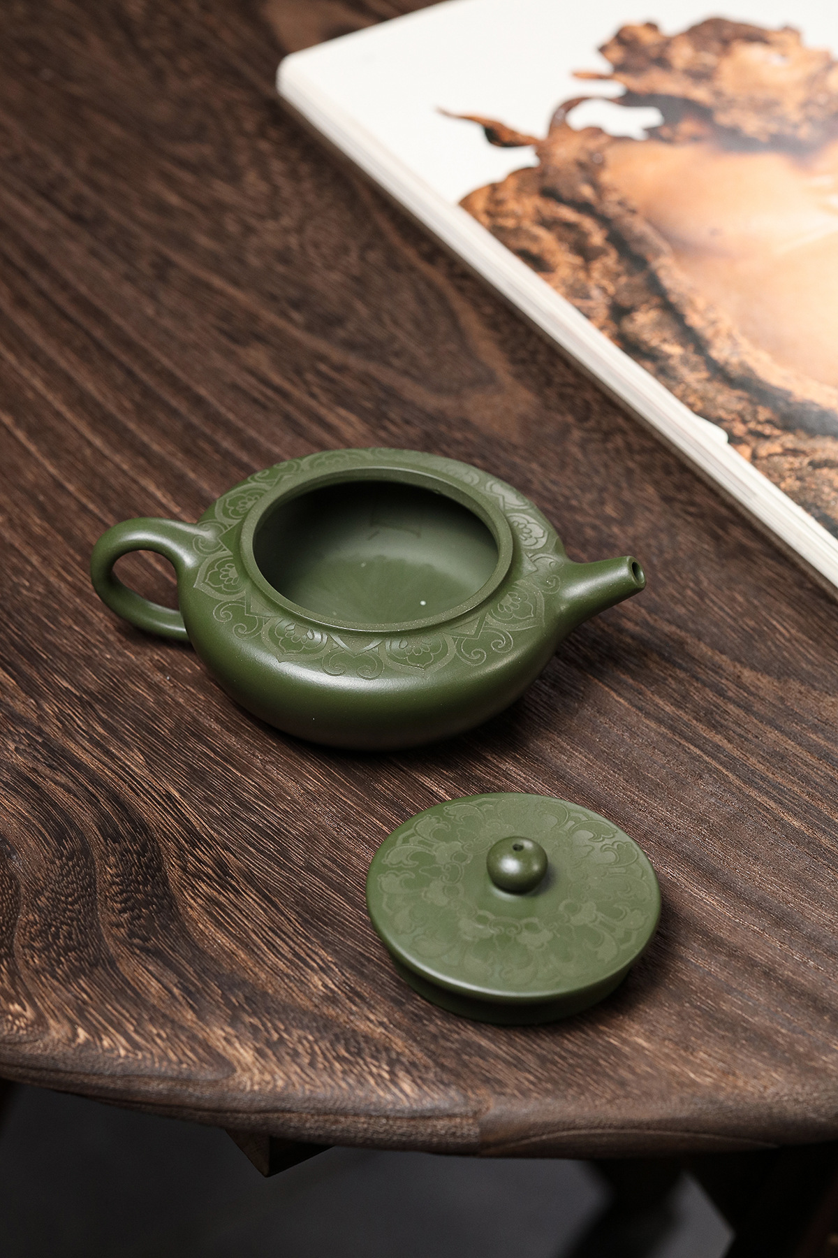 Title 5, Raw Ore Green Clay Hand-carved Flat Morning Pur...