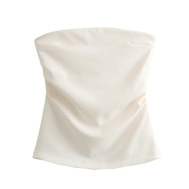 Off neck Tube Top Pleated Waist Tight Versatile Milky White - Shop at LoveMi