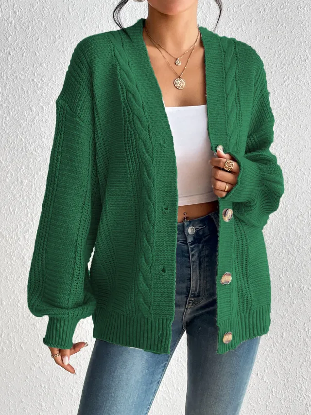 Simple Hemp Pattern Button Women's Overcoat Green - Shop at LoveMi