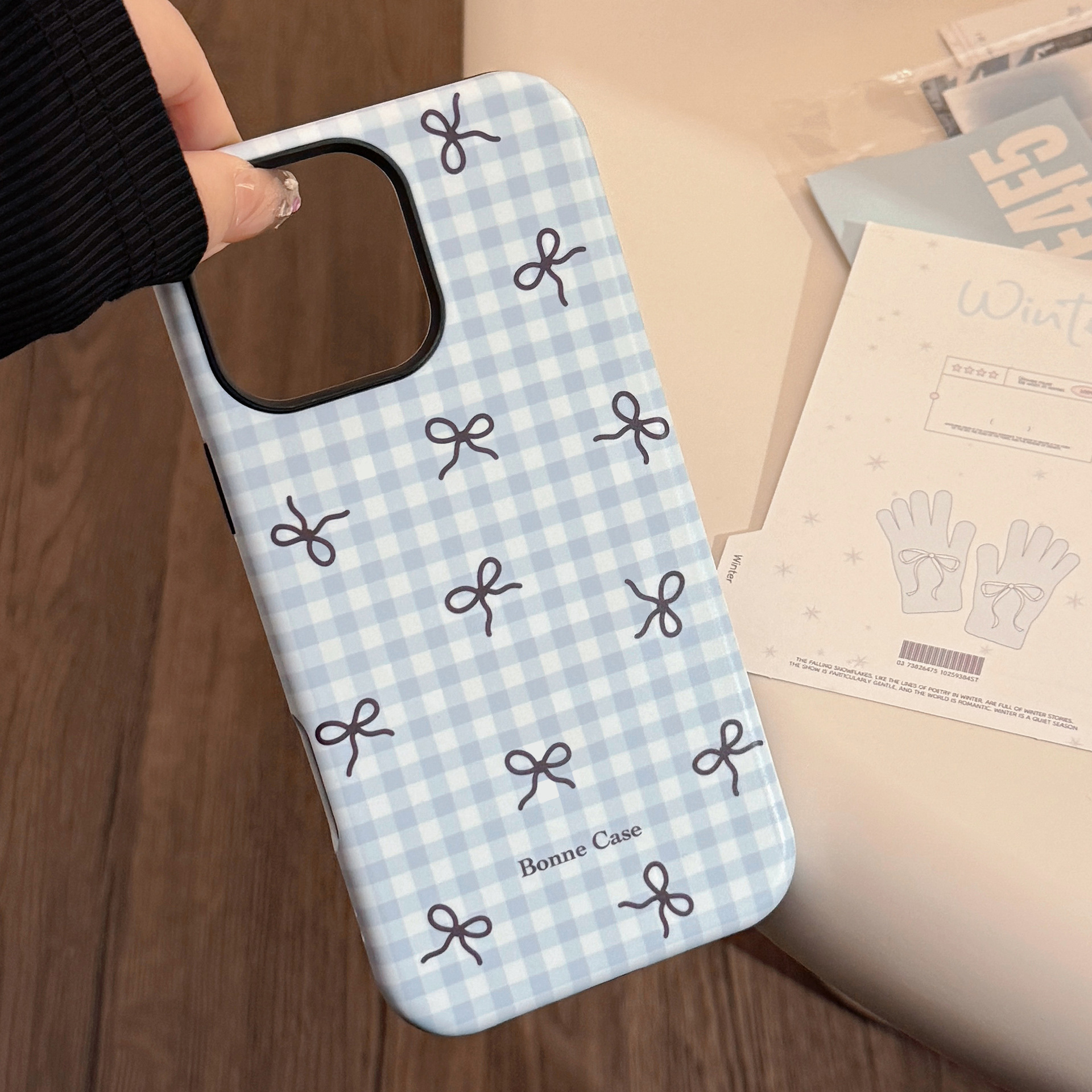 Plaid Bowknot Magnetic Stand Phone Case
