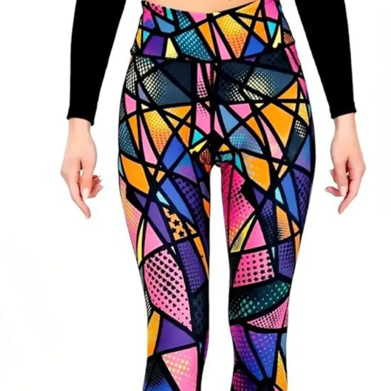 European And American High Waisted Nude Lifting Hip Yoga Pants - Bstm0128 Geometric Pattern