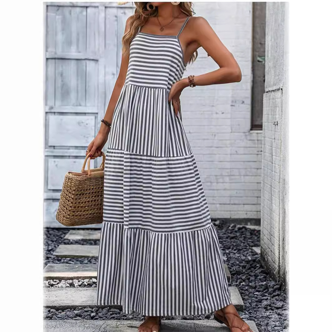 European And American Printed Sling Bohemian Stitching Dress