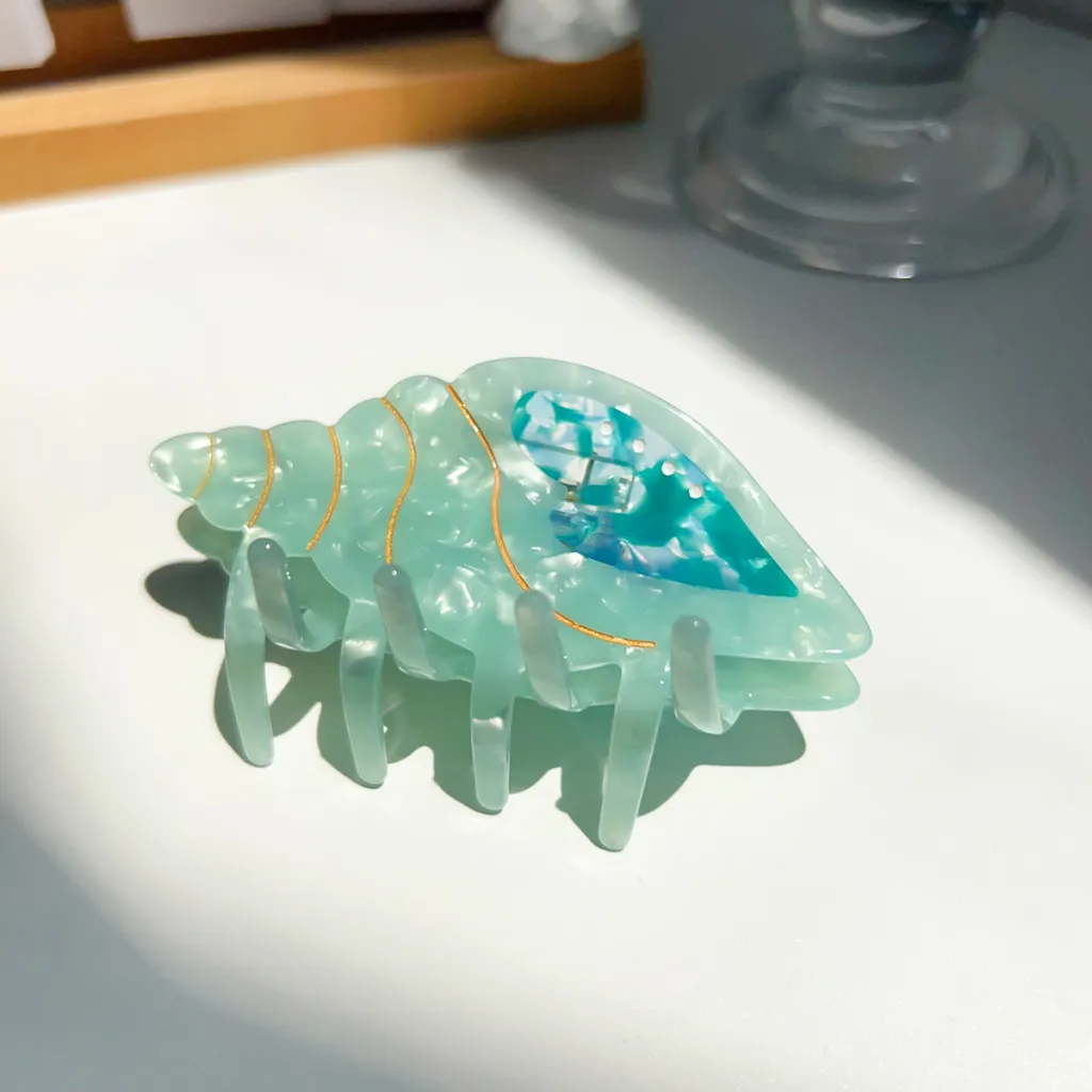 Summer Acetate Conch Barrettes Cute - Cyan 9Cm