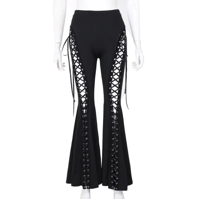 Women's Trendy Corns Strap Bell bottom Pants Black - Shop at LoveMi