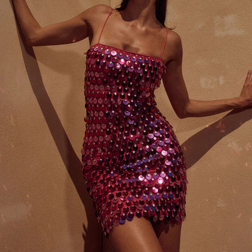Off-neck Slim Fit Sequined Suspender Sheath Dress