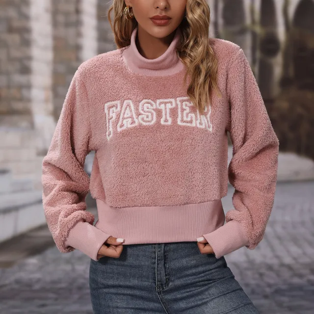 Fall Fashion Women's Round neck Pullover Long Sleeve Alphabet Embroidery Sweater Deep Leather Red - Shop at LoveMi