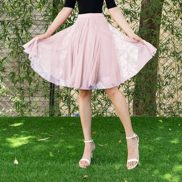 Mesh Half length Long Skirt Swing Slimming A Line Short Gauze Skirt Nude - Shop at LoveMi