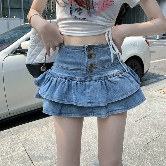 Pure Denim Skirt Women's Summer Anti exposure Single breasted Light Blue - Shop at LoveMi