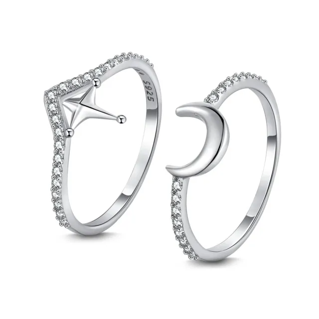 Boat Anchor Moon Crescent Shape Design Simple Sterling Silver Combined Ring Set Dy120683Swwh - Shop at LoveMi