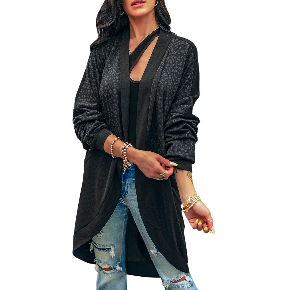 Black Leopard Splicing Sweater - Leopard
