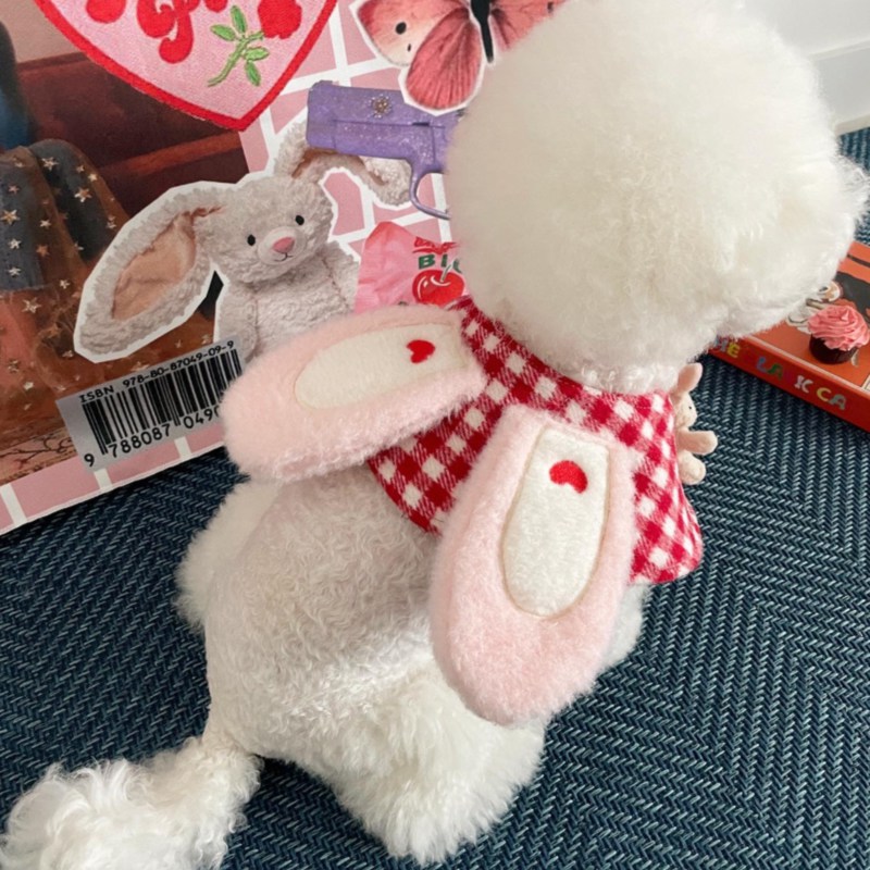 Cute Plaid Rabbit Cape Cloak Dogs And Cats Pet Scarf Saliva Towel Decoration