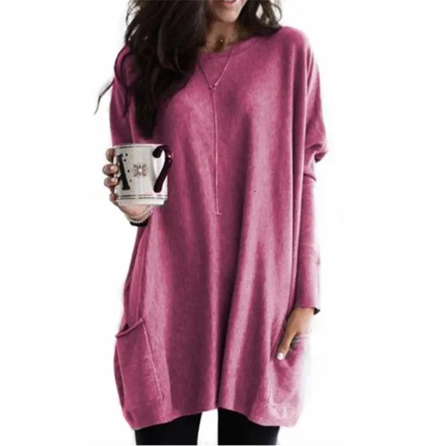 New Autumn Long Sleeve Casual Pocket T shirt Top For Women Purplish Red - Shop at LoveMi