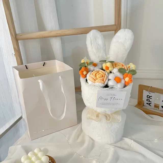 Creative Knitted Rabbit Ear Bouquet Doll Orange - Shop at LoveMi