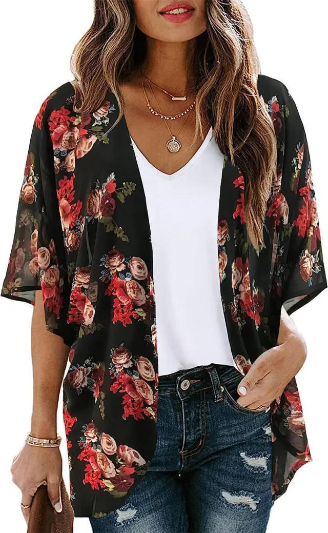 New Beach Bikini Sun Protective Blouse Vacation Chiffon Printed Cardigan Figure 1 Xxl - Shop at LoveMi