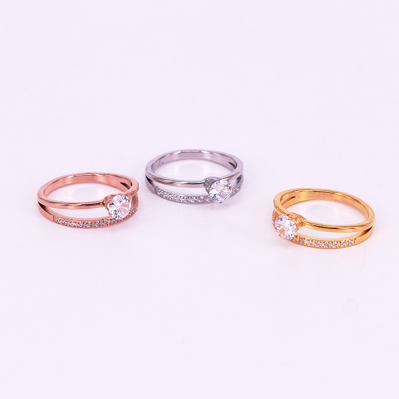 Double-layer Micro-inlaid Single Diamond Zircon Titanium Steel Ring