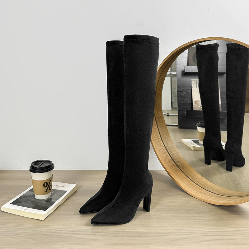 Women's Stretchy Slim-fit Over-the-knee High-heeled Pointed-toe Boots