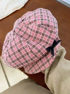 Merican Retro Denim Advance Hats Women - Bow Plaid Duck Tongue Bud Pink - View 1