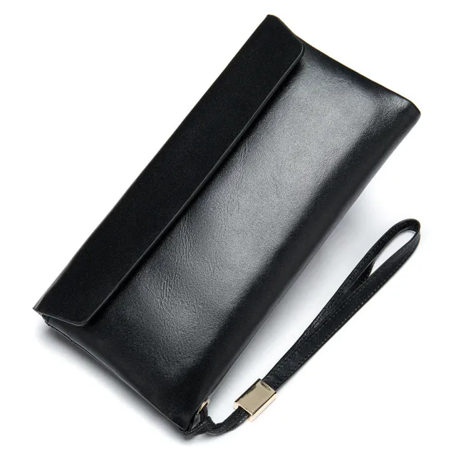 Retro Large Capacity Multiple Card Slots Long Genuine Leather Wallet Black - Shop at LoveMi