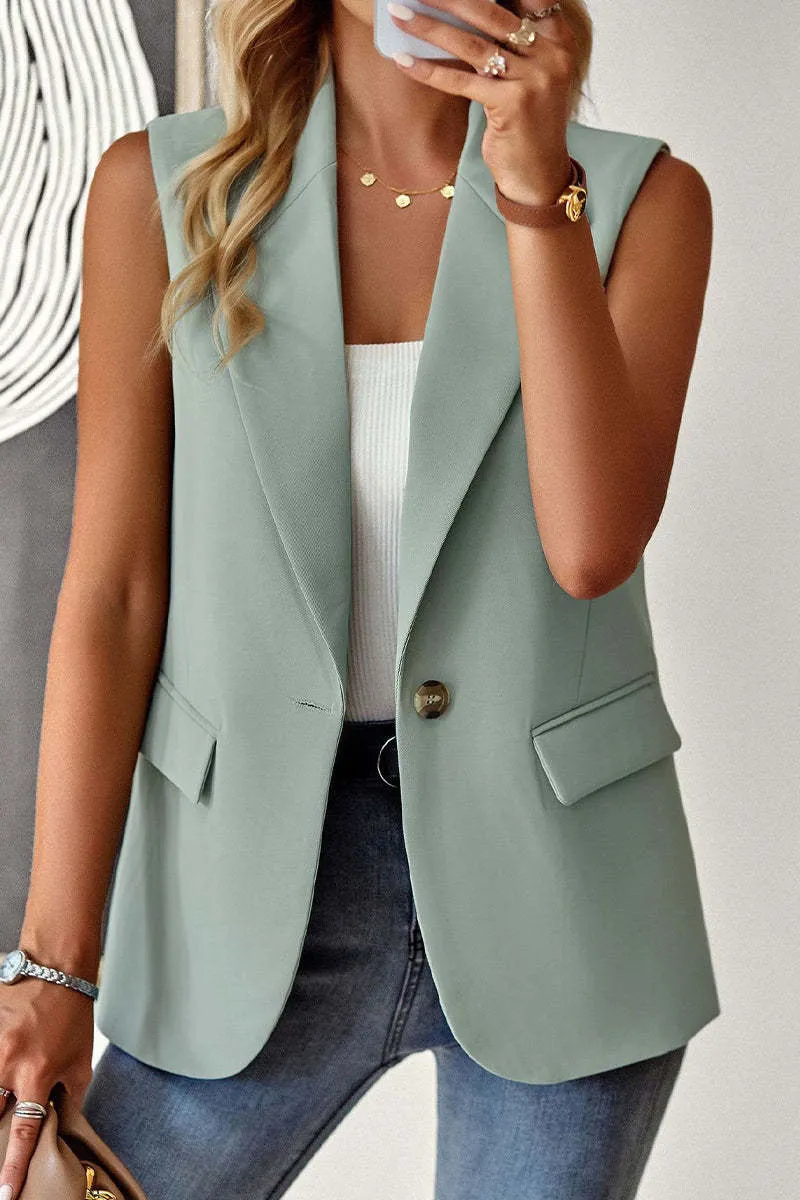 Autumn Sleeveless Solid Color Multicolor Cardigan Small Suit Jacket Ladies - Light Green