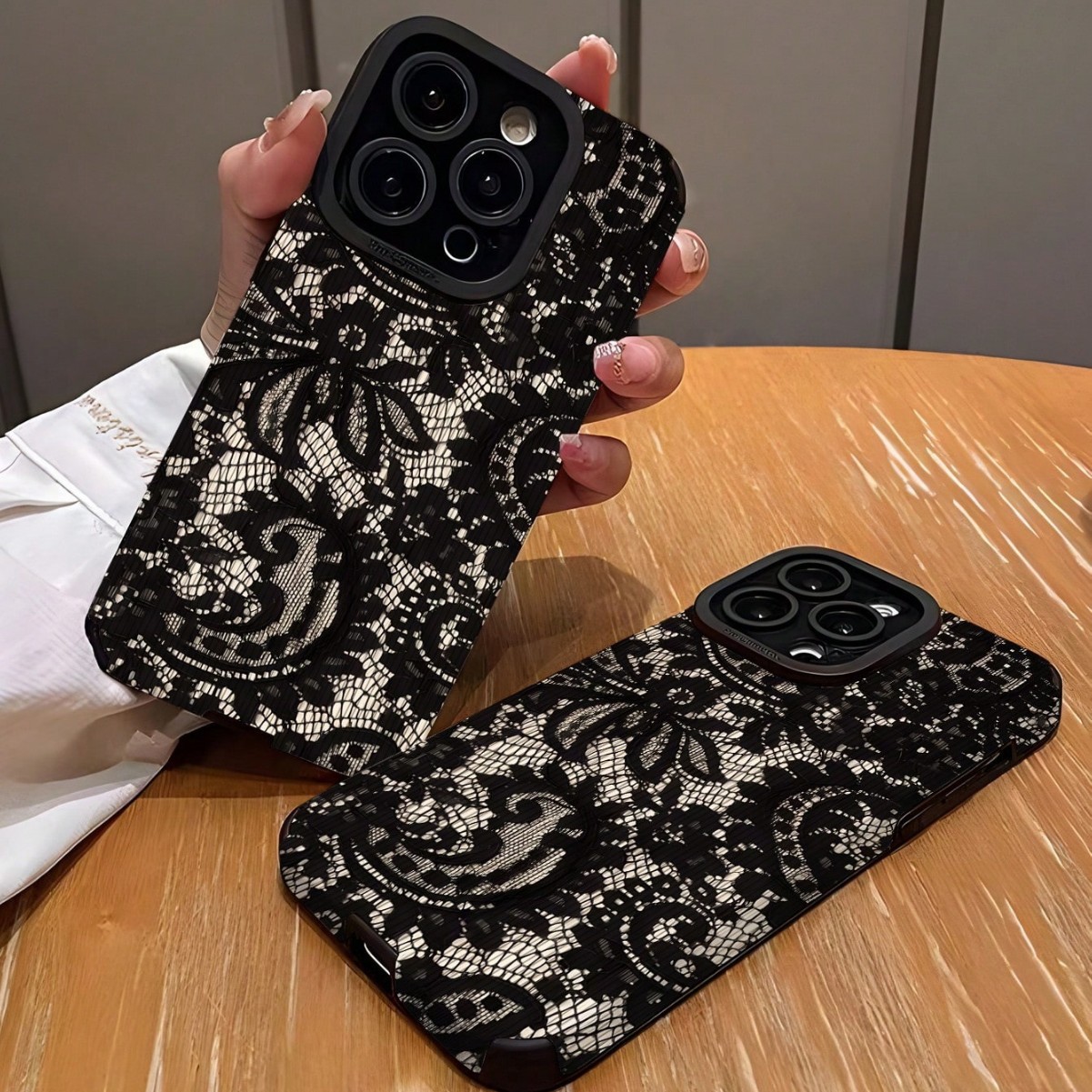 Black Lace-patterned Phone Case With Precision-cut Openings