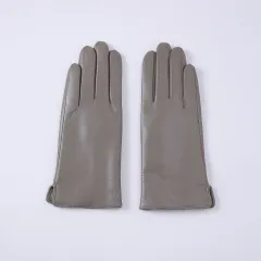 Womens Solid-Colour Fleece-Lined Thermal Leather Gloves - Grey - View 1