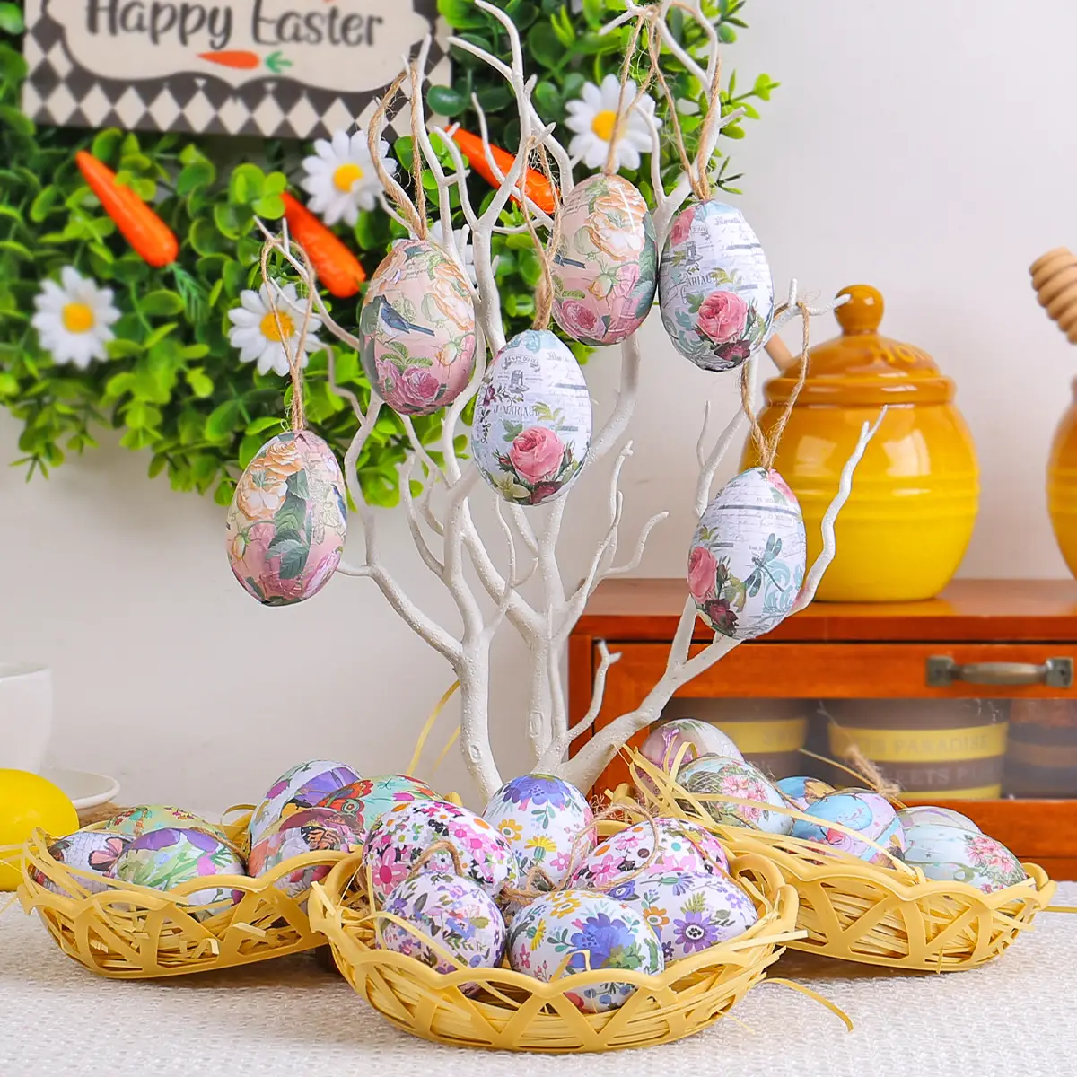 Easter Egg Ornaments Diy Knitted Basket Painted