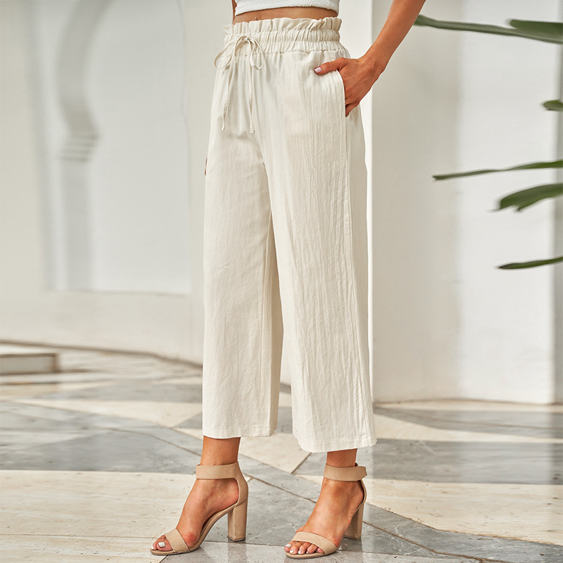 Drawstring Elastic Waist Casual Pants Womens Wide-leg Pants