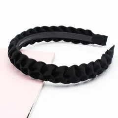 New Korean Fabric Headdress Solid Color Simple Dough-twist Style Plaits Headband - Black - View 1