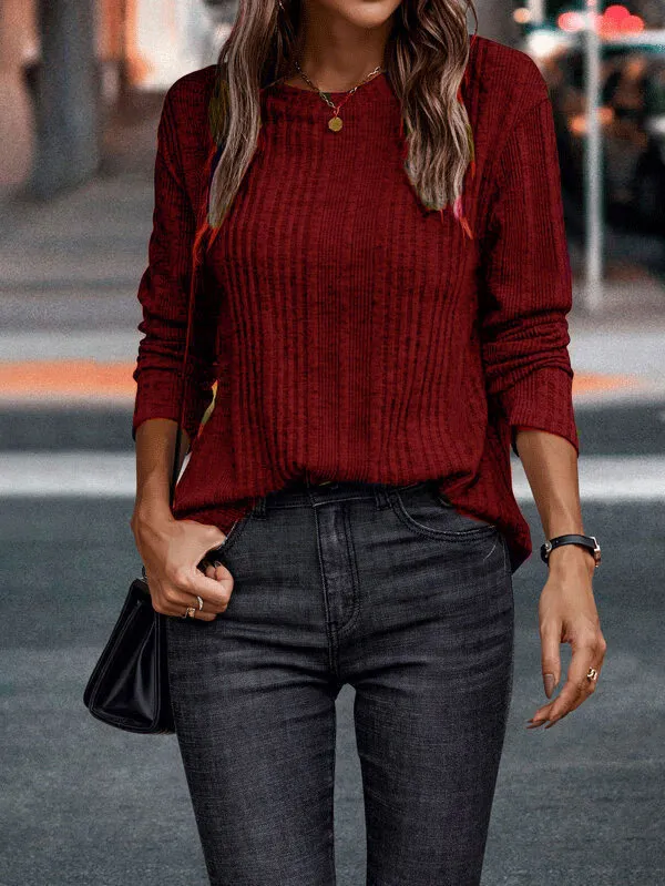 Women's Casual Solid Color Warm Long Sleeve T shirt Red - Shop at LoveMi