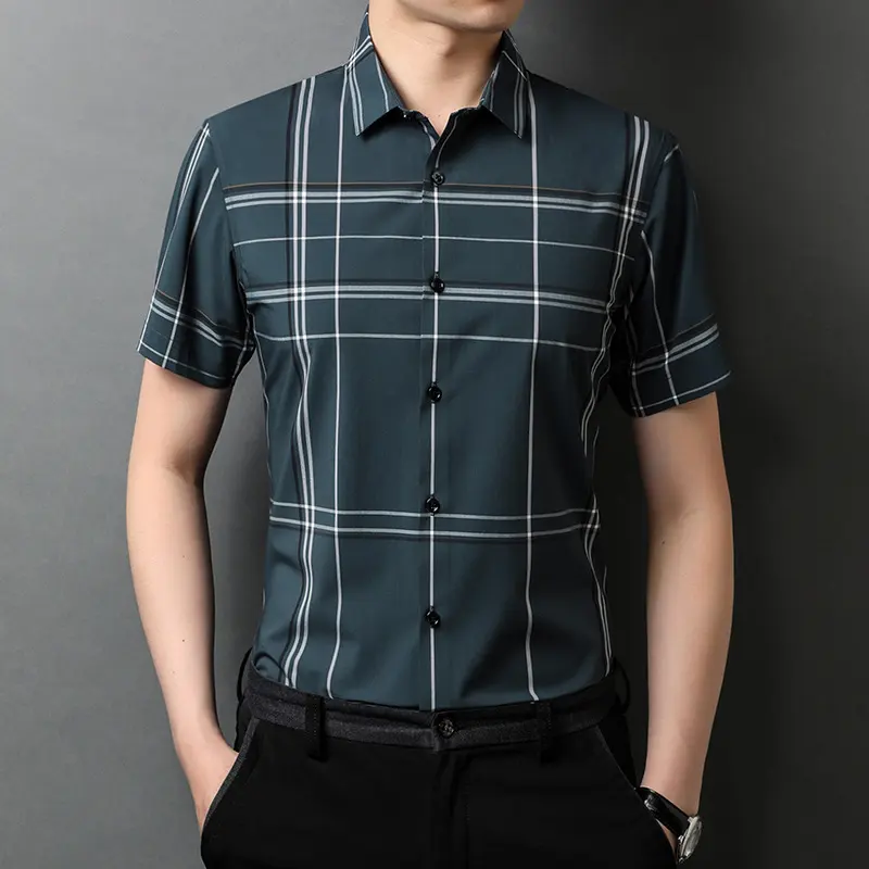 Short Sleeve Plaid Shirt Trendy Thin Young and Middle-aged